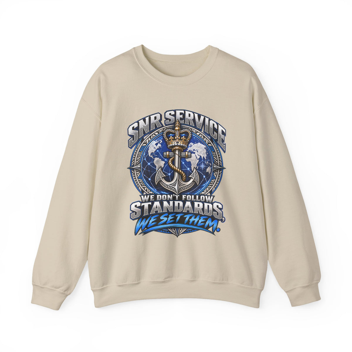 Crewneck Sweatshirt - SNR Service 'We Don't Follow Standards, We Set Them' Nautical Anchor Graphic